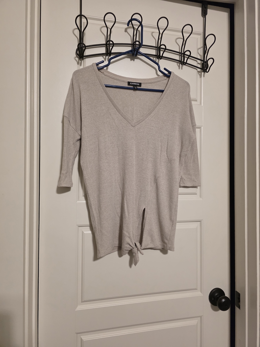 Express Taupe V-Neck Tie-Front Tunic Top